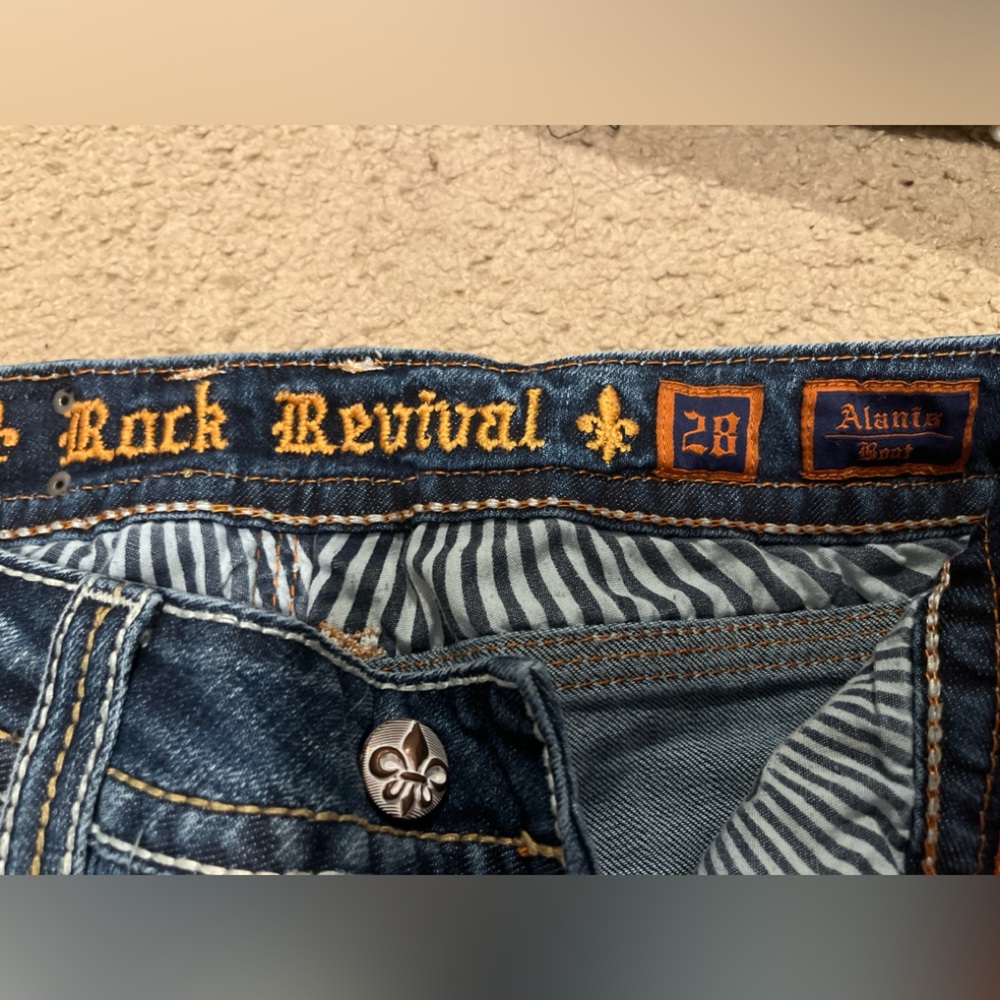 Rock Revival Jeans Alanis Boot Womens 28 Embellished Dark Blue - Picture 2 of 3